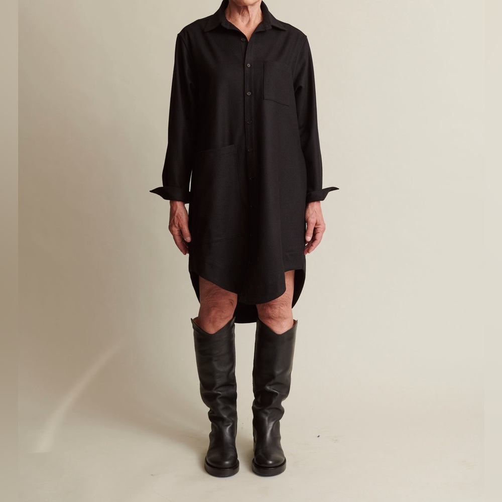 Naomi Nomi Women’s The Shirtdress Black Enamel Merino Wool Jacket Tunic L